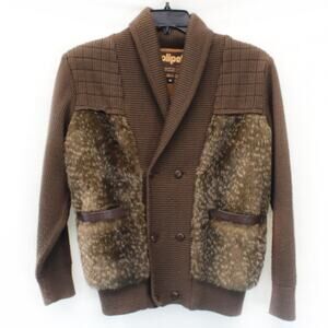 Jolipel Chunky Knit Lining Jacket Sweater Cardigan Faux-Fur Vtg Outdoor Button M